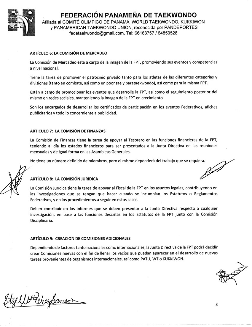 REGLAMENTO DE COMISIONES DE LA FEDERACION PANAMEÑA DE TAEKWONDO_Page_3